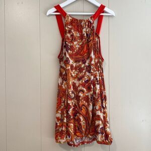 Twentyone Boho Paisley Halter Top | Red Orange Floral Print Summer Dress Size S